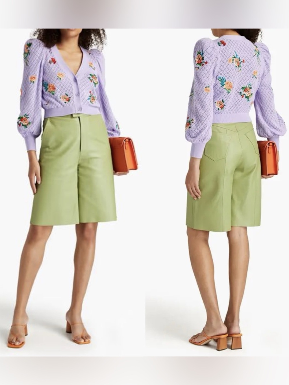 Alice + Olivia Morita Floral Embroidered Puffed-Sleeve Cropped Cardigan. Size S